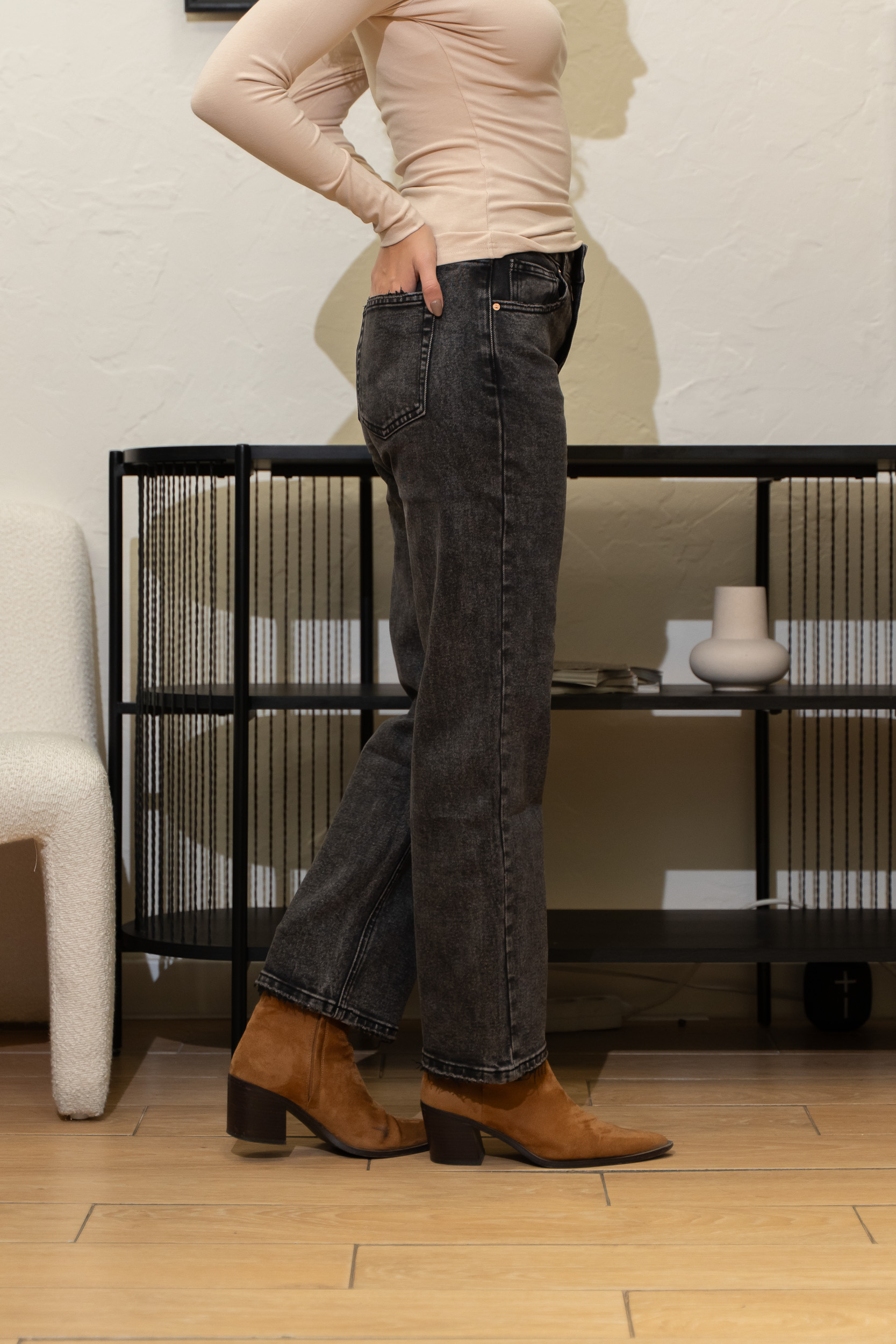 Pantalon denim drept negru