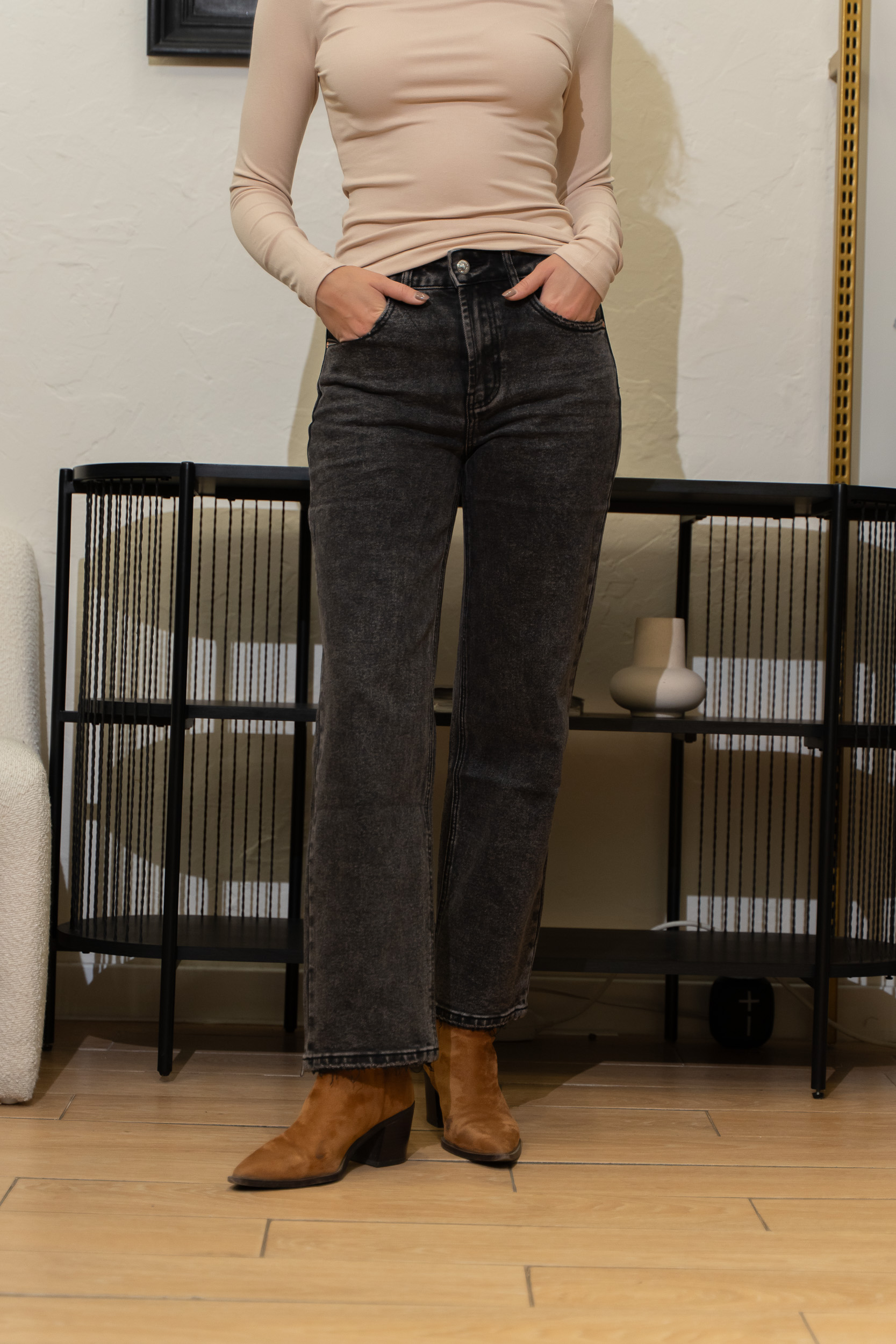 Pantalon denim drept negru