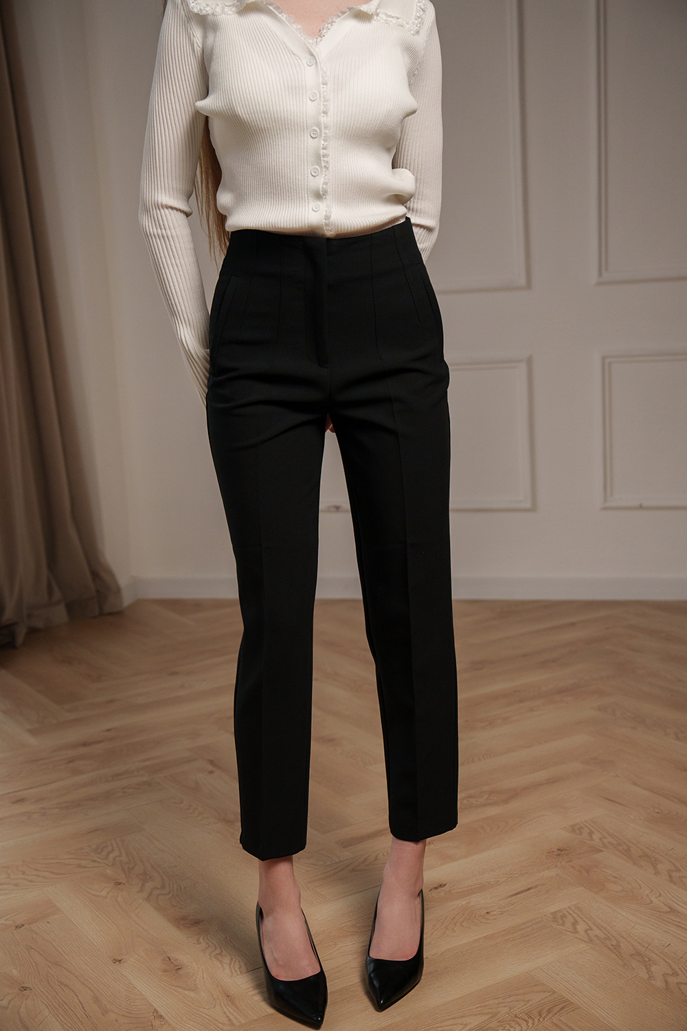 Pantaloni office negru cu croială conică (slim fit)